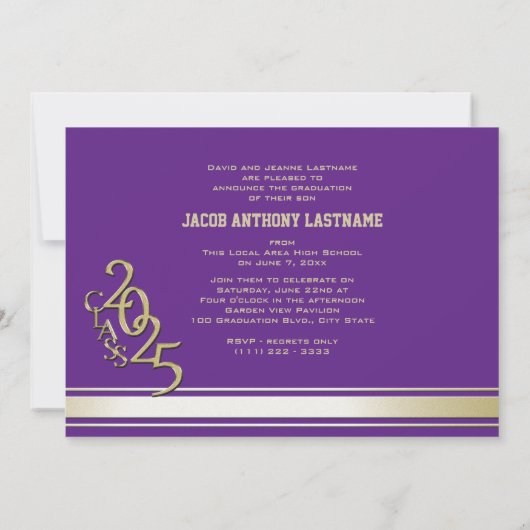 Varsity Streep Drie Foto Gouden Afstudeeruitnodigi Kaart (Achterkant)