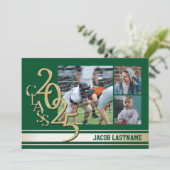 Varsity Streep Tri Foto Gouden Afstudeeruitnodigin Kaart (Staand voorkant)