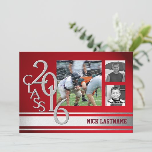 Varsity Stripe Afstuderen Tri Foto 2016 Rood Kaart (Staand voorkant)