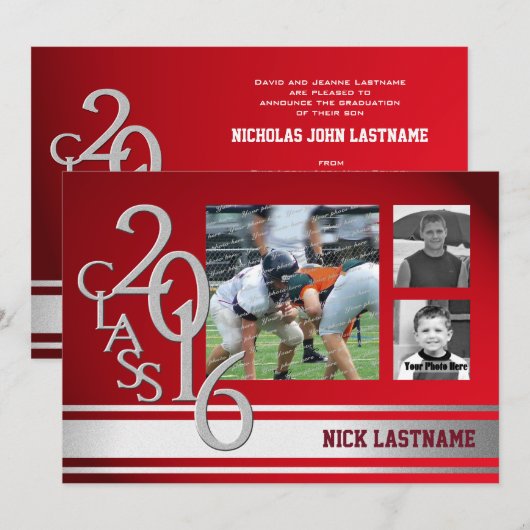Varsity Stripe Afstuderen Tri Foto 2016 Rood Kaart (Voorkant / Achterkant)