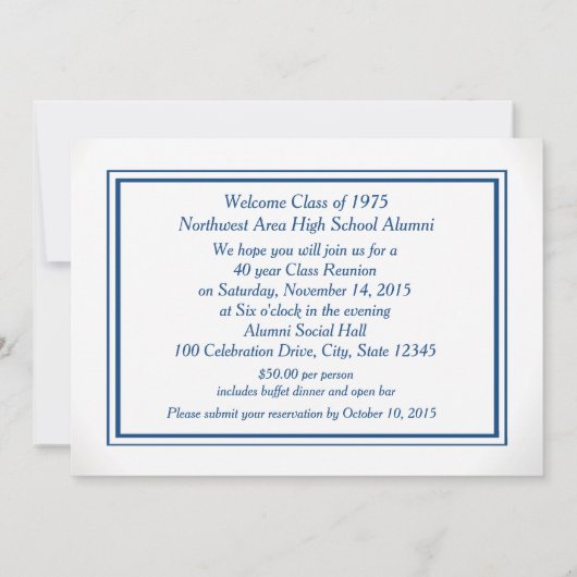 Varsity Stripe Blue Class Reunion Kaart (Achterkant)