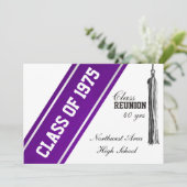 Varsity Stripe met Paarse Klasse Reunion Kaart (Staand voorkant)
