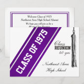Varsity Stripe met Paarse Klasse Reunion Kaart (Voorkant / Achterkant)