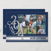 Varsity Stripe Tri Foto Afstudeeruitnodiging Kaart (Voorkant / Achterkant)