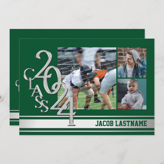 Varsity Stripe Tri Foto Afstudeeruitnodiging Kaart (Voorkant / Achterkant)