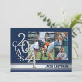 Varsity Stripe Tri Foto Afstuderen Uitnodiging (Staand voorkant)