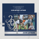 Varsity Stripe Tri Foto Afstuderen Uitnodiging (Voorkant / Achterkant)