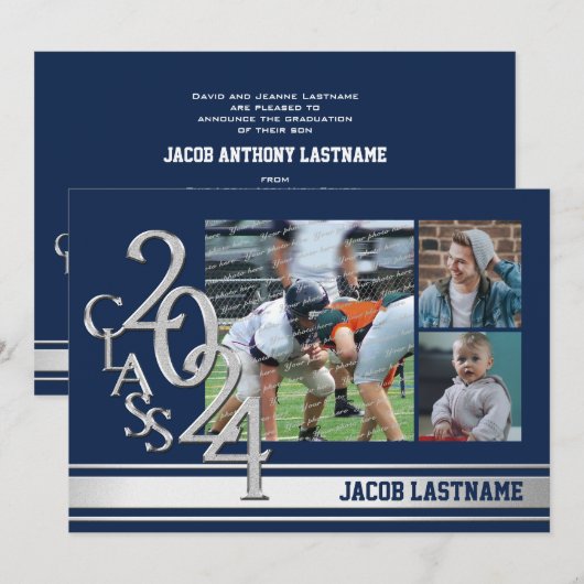 Varsity Stripe Tri Foto Afstuderen Uitnodiging (Voorkant / Achterkant)