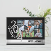 Varsity Stripe Tri Foto Afstuderen Uitnodiging (Staand voorkant)