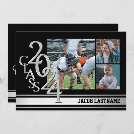 Varsity Stripe Tri Foto Afstuderen Uitnodiging (Voorkant / Achterkant)