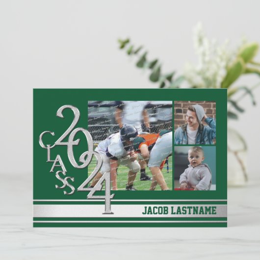 Varsity Stripe Tri Foto Afstuderen Uitnodiging (Staand voorkant)