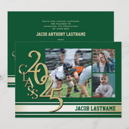 Varsity Stripe Tri Foto Goud Afstuderen Kaart (Voorkant / Achterkant)