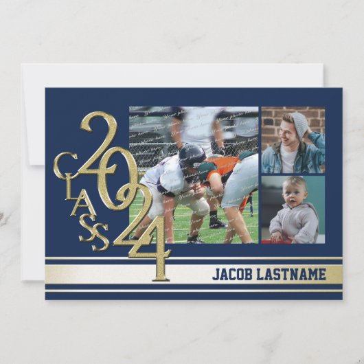 Varsity Stripe Tri Foto Gouden Afstudeeruitnodigin Kaart (Voorkant)