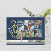 Varsity Stripe Tri Foto Gouden Afstudeeruitnodigin Kaart (Staand voorkant)