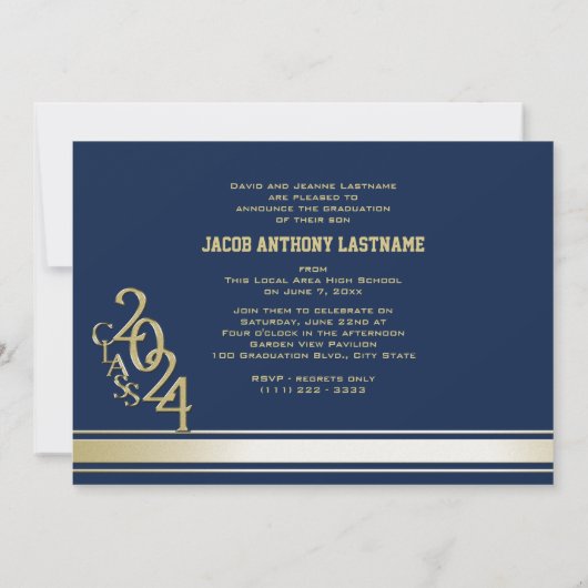 Varsity Stripe Tri Foto Gouden Afstudeeruitnodigin Kaart (Achterkant)
