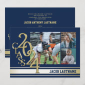 Varsity Stripe Tri Foto Gouden Afstudeeruitnodigin Kaart (Voorkant / Achterkant)