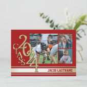 Varsity Stripe Tri Foto Gouden Afstudeeruitnodigin Kaart (Staand voorkant)