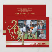 Varsity Stripe Tri Foto Gouden Afstudeeruitnodigin Kaart (Voorkant / Achterkant)