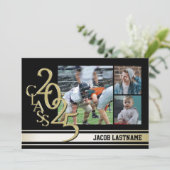Varsity Stripe Tri Foto Gouden Afstudeeruitnodigin Kaart (Staand voorkant)