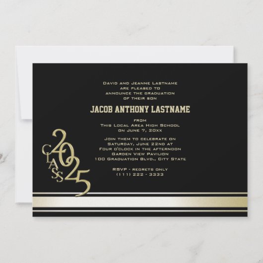 Varsity Stripe Tri Foto Gouden Afstudeeruitnodigin Kaart (Achterkant)