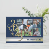 Varsity Stripe Tri Foto Gouden Afstudeeruitnodigin Kaart (Staand voorkant)