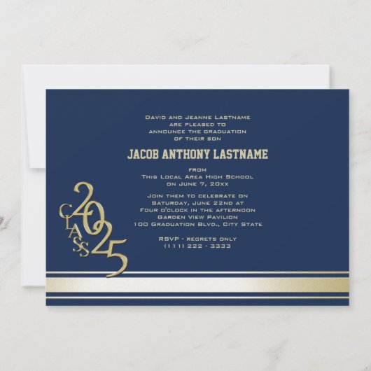 Varsity Stripe Tri Foto Gouden Afstudeeruitnodigin Kaart (Achterkant)