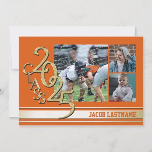 Varsity Stripe Tri Foto Gouden Afstudeeruitnodigin Kaart (Voorkant)