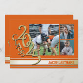 Varsity Stripe Tri Foto Gouden Afstudeeruitnodigin Kaart (Voorkant / Achterkant)