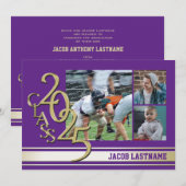 Varsity Stripe Tri Foto Gouden Afstudeeruitnodigin Kaart (Voorkant / Achterkant)