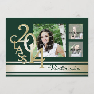 Varsity Stripe Tri Photo Green and Gold Kaart