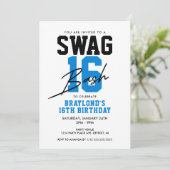 Varsity Style Blauw Swag 16 Verjaardag Kaart (Staand voorkant)