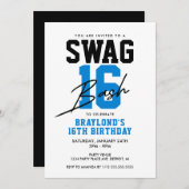 Varsity Style Blauw Swag 16 Verjaardag Kaart (Voorkant / Achterkant)