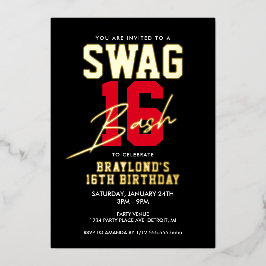 Varsity Style Swag 16 Verjaardag Folie Uitnodiging