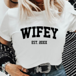 Varsity Style Wifey Est. Minimale jaarminimalisati T-shirt