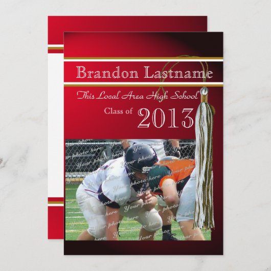 Varsity Tassel Afstuderen Red Gold Kaart (Voorkant / Achterkant)