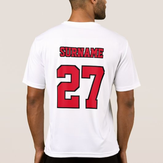 Varsity Team Naam Nummer Rood Zwart Basketbal T-shirt (Achterkant)