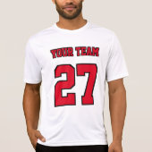 Varsity Team Naam Nummer Rood Zwart Basketbal T-shirt (Voorkant)