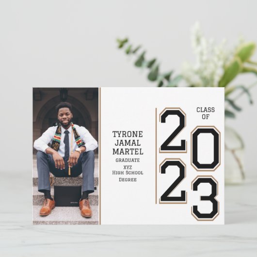 Varsity Team Player Sport Photo Graduparty Kaart (Staand voorkant)