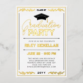 Varsity Typography White Gold Graduparty Folie Uitnodiging (Voorkant)