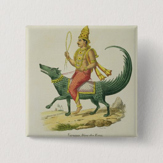 Varuna, God van de Oceanen, gegraveerd door Charle Vierkante Button 5,1 Cm (Voorkant)