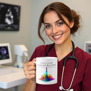 Vasculaire sonograaf-kleurrijke ultrasone golven grote koffiekop