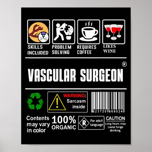 Vascular Surgeon Doctor Job Label Sarcasm Skills C Poster (Voorkant)