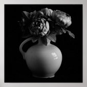 Vase en Peony Flowers Black en White Art Print (Voorkant)