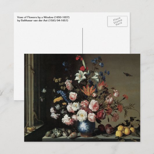 Vase Flowers by a Window, Balthasar van der Ast Briefkaart (Voorkant / Achterkant)