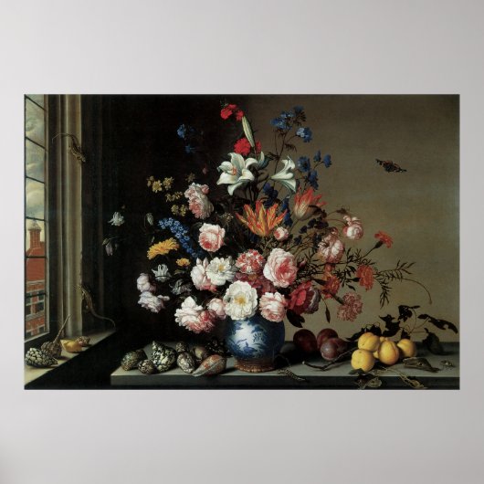 Vase Flowers by a Window, Balthasar van der Ast Poster (Voorkant)