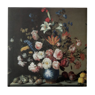 Vase Flowers by a Window, Balthasar van der Ast Tegeltje