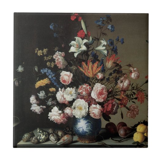 Vase Flowers by a Window, Balthasar van der Ast Tegeltje (Voorkant)