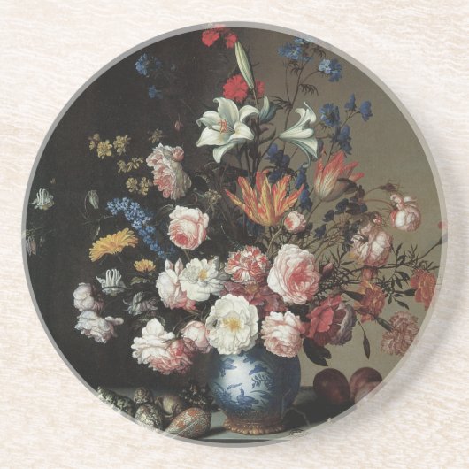 Vase Flowers by a Window, Balthasar van der Ast Zandsteen Onderzetter (Voorkant)