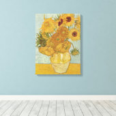 Vase met 12 zonnebloemen - Vincent Van Gogh (1888) Canvas Afdruk (Insitu (Houten vloer))