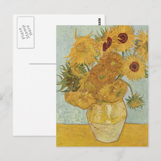 Vase met 12 zonnebloemen Vincent Van Gogh Briefkaart (Voorkant / Achterkant)